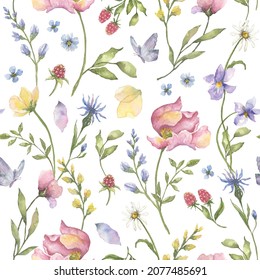 Watercolor Floral Spring Summer Seamless Pattern Stock Illustration ...