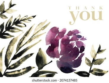 Watercolor floral thank-you card in purple and golden olive. - Powered by Shutterstock