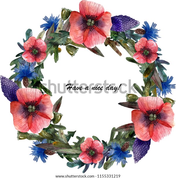 Watercolor Floral Wreath Aquarelle Flower Border Stock Illustration ...