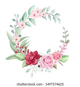 Download Watercolor Floral Wreath Beautiful Flowers Decoration Stock Illustration 1497574625