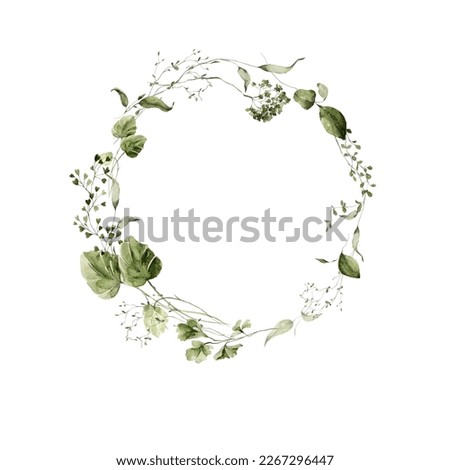 Similar – Green wreath with flowers and plants on white