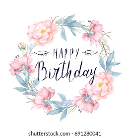 Watercolor Floral Wreath Isolated Lettering On Stock Illustration 691280041