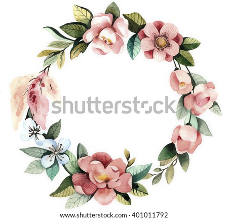 Watercolor Floral Wreath Leaves Stock Illustration 401011792 - Shutterstock