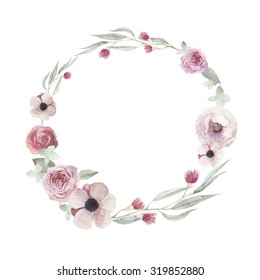 Watercolor Floral Wreath Watercolour Natural Frame Stock Illustration ...