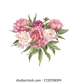 Vintage Floral Bouquet Light Rose Peonies Stock Illustration 456922429 ...