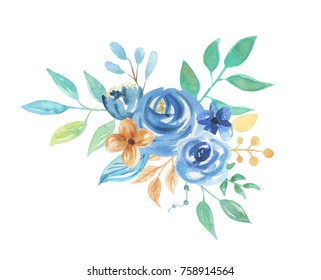 Indigo Blue Watercolor Hand Painted Floral Stock Illustration 587026925 ...