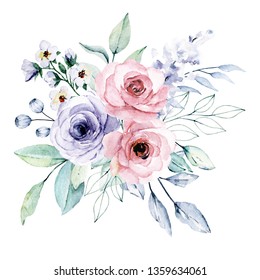 Watercolor Vintage Roses Thistles Wildflowers Twigs Stock Illustration ...