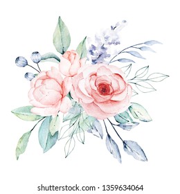 Watercolor Flower Bouquet Floral Clip Art Stock Illustration 1361403851 ...