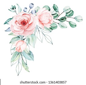 Watercolor Floral Bouquet Illustration Bright Pink Stock Illustration ...