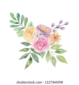 Hand Painted Watercolor Purple Floral Corner Stock Illustration ...