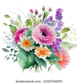 Watercolor flower bouquet. Wild flowers clipart - Powered by Shutterstock