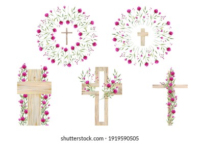 Watercolor Flower Cross, Wood Cross, Baptism, Floral Clipart, First Communion, Holy Spirit, Florals Arrangements, Easter cross