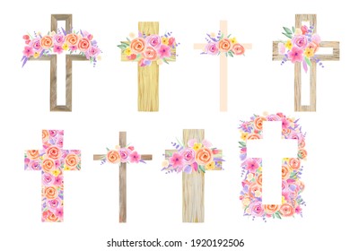 Watercolor Flower Cross, Wood Cross, Baptism, Floral Clipart, First Communion, Holy Spirit, Florals Arrangements, Easter Cross