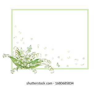 Watercolor flower frame with white bouquets of delicate spring lilies of the valley. Design for printing postcards, invitations to weddings, birthdays, spring and summer holidays - Powered by Shutterstock