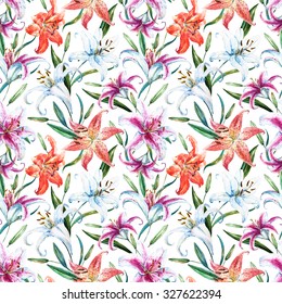 Watercolor Flower Pattern, Floral Pattern, White And Orange Lily, Floral Wallpaper, White Background