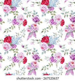 Watercolor Flower Pattern Rose Vintage Lilac Stock Illustration ...