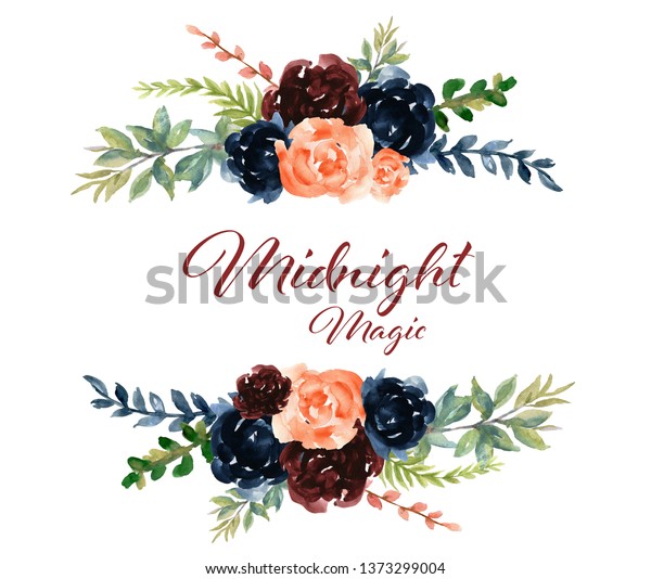 Ilustrasi Stok Watercolor Flower Peony Rose Leaves Marsala 1373299004