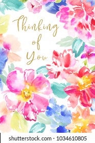 Watercolor Flower Sympathy Card With Thinking Of You Text