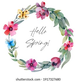 Watercolor flower wreath background for beautiful design,