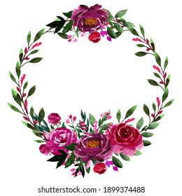 watercolor flower wreath with roses and sakura flowers and decorative berries, floral watercolor compositions for making greetings, invitation cards , labels, holiday decor, scrapbooking, thank you  - Powered by Shutterstock