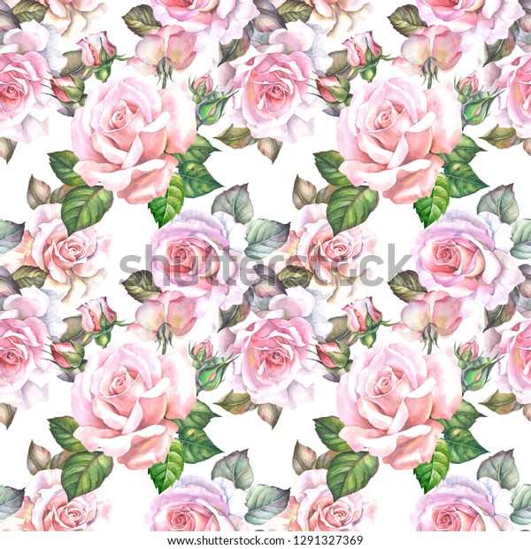 Watercolor Flowers Background Roses Stock Illustration 1291327369