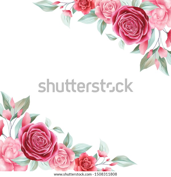 Watercolor Flowers Border Wedding Greeting Card Stock Illustration ...