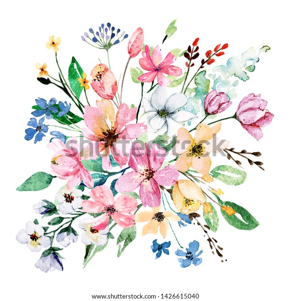 Download Watercolor Flowers Bouquet Floral Summer Garden Stock ...