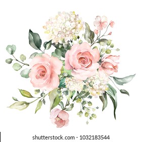 Watercolor Flowers Floral Illustration Leaf Buds Stock Illustration ...