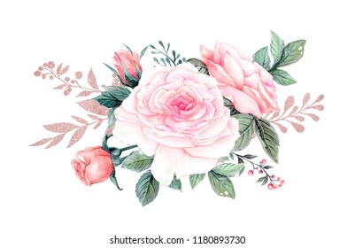 Watercolor Flowers Floral Illustration Leaf Buds Stock Illustration ...