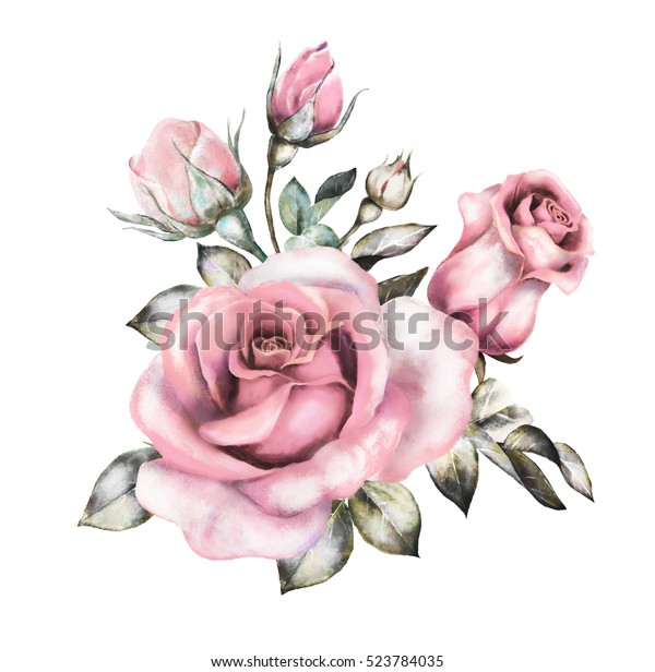 Flores Aquarela Ilustração Floral Em Cores Pastel Rosa Rosa Ramo De Flores Isoladas No Fundo 6938