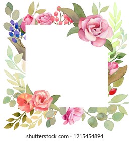 Watercolor Flowers Frame Border Invitation Wedding Stock Illustration ...