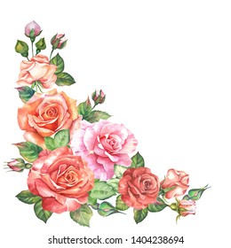 Watercolor Corner Red Roses Stock Illustration 1197471229 | Shutterstock