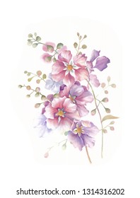 Watercolor Flowers Pink Purple Flower Head Stock Illustration ...