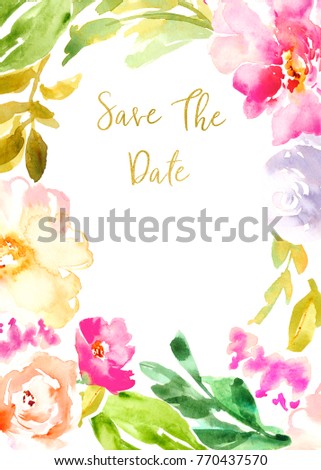 watercolor flowers save date card template stock illustration save the date card template