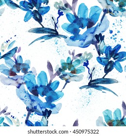 Watercolor Flowers Seamless Pattern