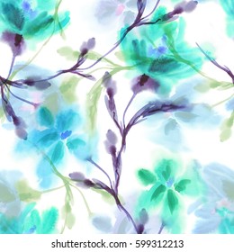 Watercolor Flowers Seamless Pattern. Hand Painted Background.