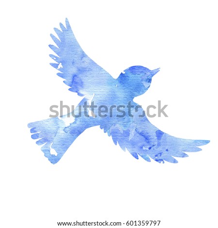 watercolor flying bird silhouette hand drawnのイラスト素材 601359797