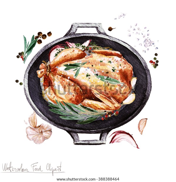 Watercolor Food Clipart Chicken Cooking Pot Stock Illustration 388388464