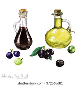 Watercolor Food Clipart -  Olive Oil And Vinegar