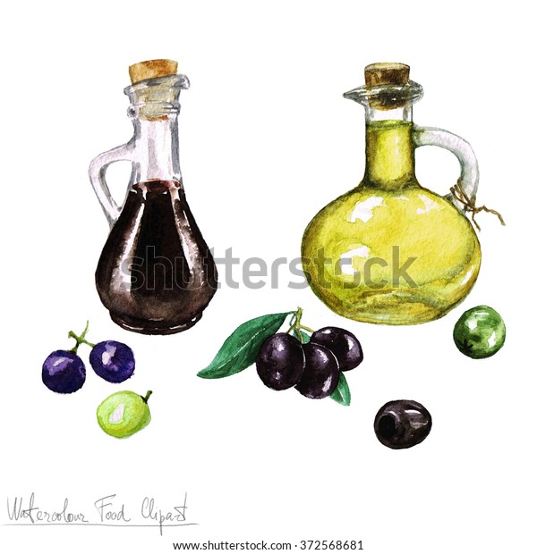 水彩食品クリップアート オリーブオイルと酢 のイラスト素材