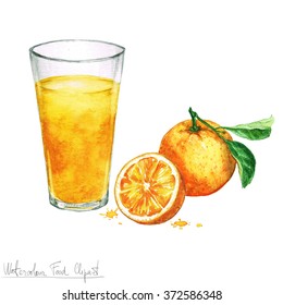 Watercolor Food Clipart - Orange Juice