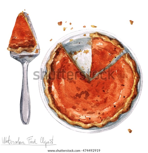 Watercolor Food Clipart Pumpkin Pie Stock Illustration 474492919