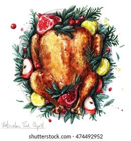 Watercolor Food Clipart - Roast Turkey