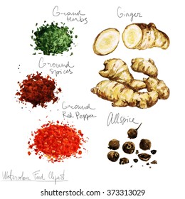 Watercolor Food Clipart - Spices