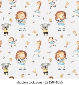 Watercolor Football Seamless Pattern Illustration For Kids