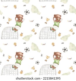 Watercolor Football Seamless Pattern Illustration For Kids