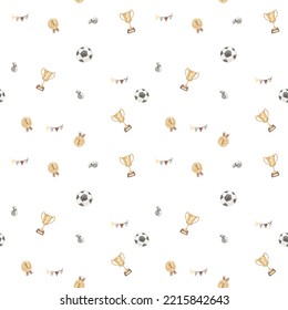 Watercolor Football Seamless Pattern Illustration For Kids