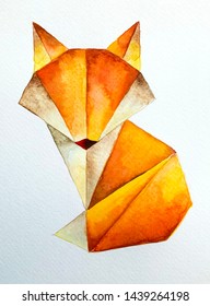 Watercolor Fox. Fox Polygon Style. Fantasy Animal