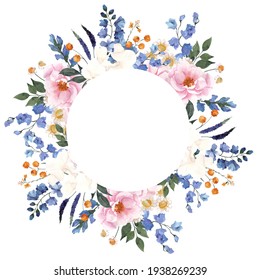 Watercolor Round Floral Frame Illustration Blush Stock Illustration ...