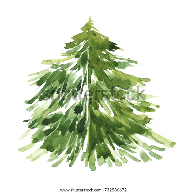 Download Watercolor Freehand Illustration Grunge Christmas Tree Stock Illustration 732586672